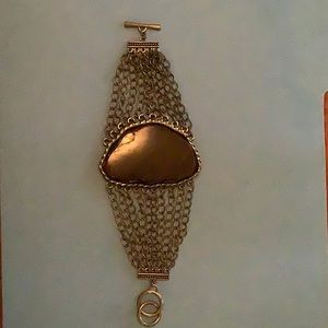 Vintage semi precious center heavy stone cuff bracelet